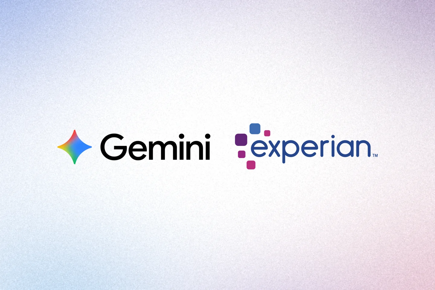 Gemini and Experian logos side by side on a soft, grainy blue-to-rose gradient